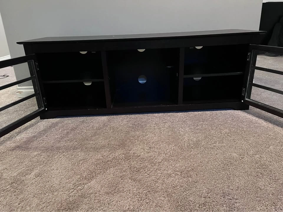 Dark Wood TV Stand with Glass Doors - photo 2