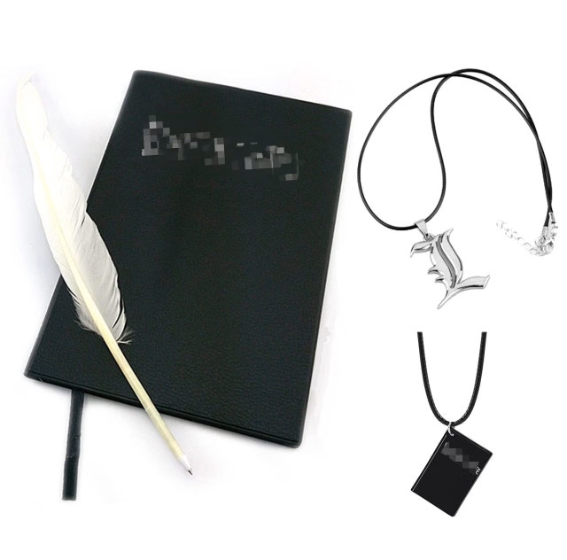 NEW 4 PCS Set Death Note Book Journal, Feather Pen, L Necklace - photo 2