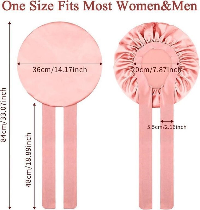 Satin Sleep Pink Bonnet Women Adjustable Tie Band Hair Bonnet - photo 3