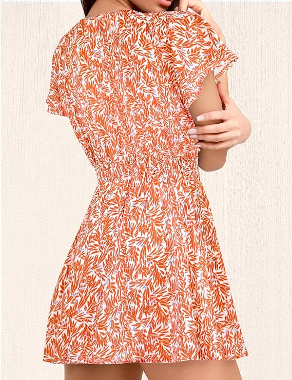 NEW AGQT Women's Med Orange V Neck Self Tie Front Romper - photo 2