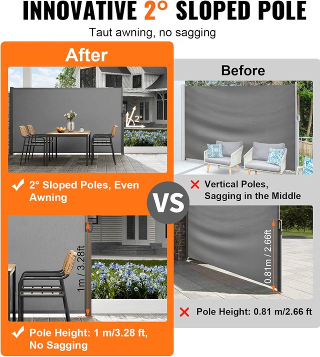 NEW Retractable Side Awning, 71''x 138'' Outdoor Privacy Screen - photo 3