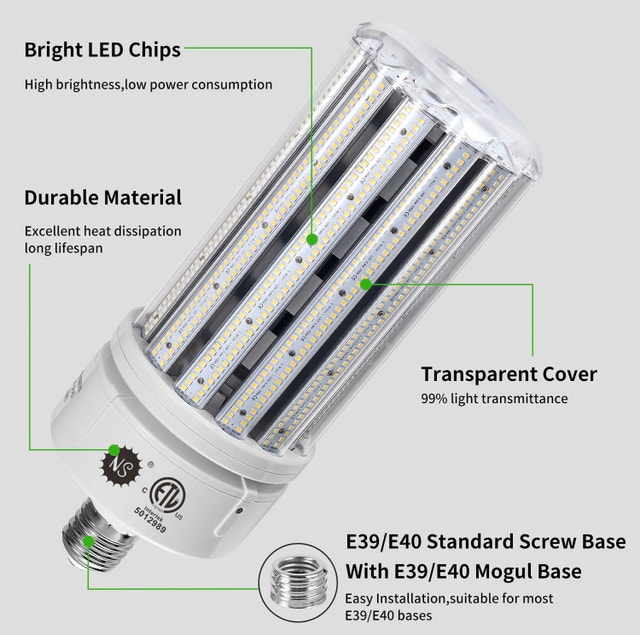 NEW NS 250W LED Corn Cob Light Bulb, 1000 Watt Metal 5000K