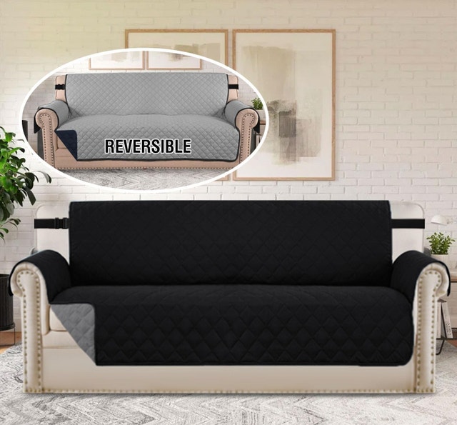Reversible 68" Black Sofa Cover for 3 Cushion Couch - photo 3