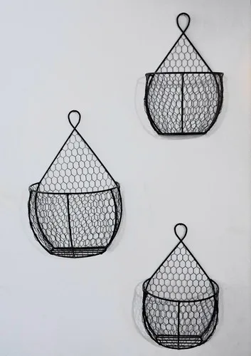 Set of 3 Decorative Hanging Wire Baskets