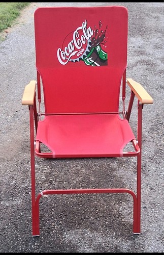 Coca Cola Folding Metal Chair with Wood Arms 1998 Ad