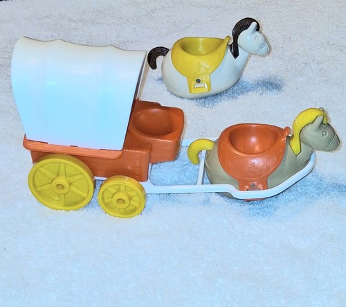 Hasbro Vintage 1974 Weeble Wooble Cowboy and Western Wagon