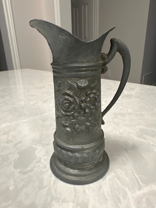 Miniature Cast Metal Ornamental Vessel Rose Relief Collectible