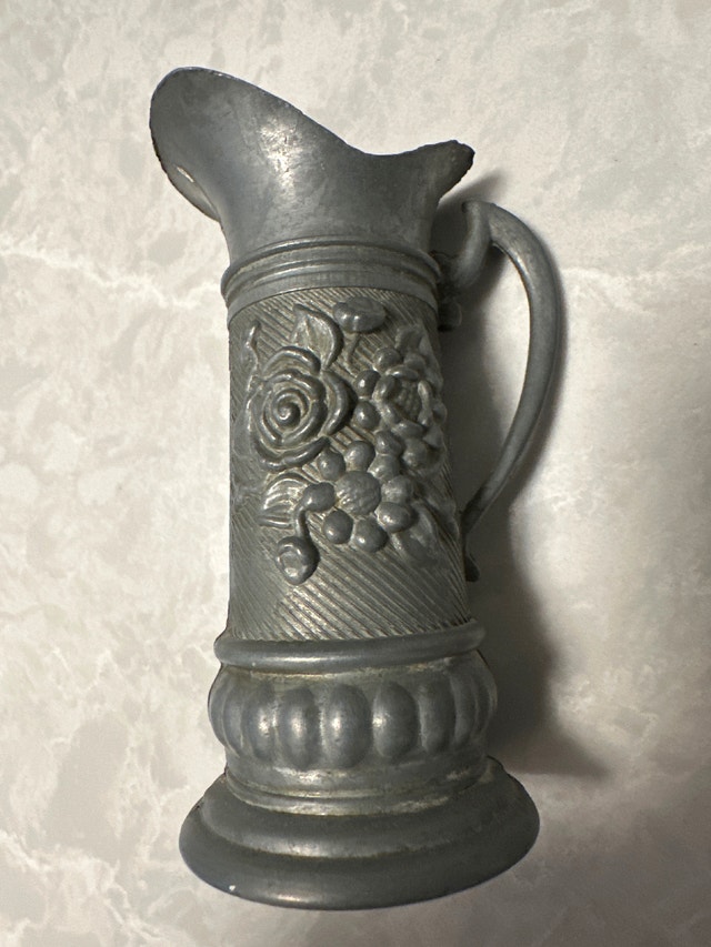 Miniature Cast Metal Ornamental Vessel Rose Relief Collectible - photo 2