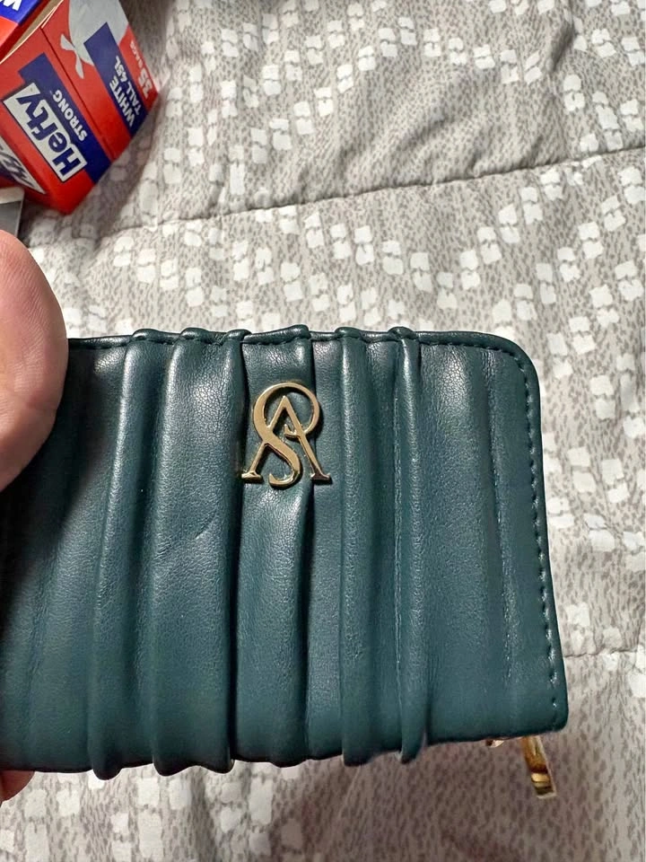 Victoria's Secret Green Pleated Card Case Wallet
