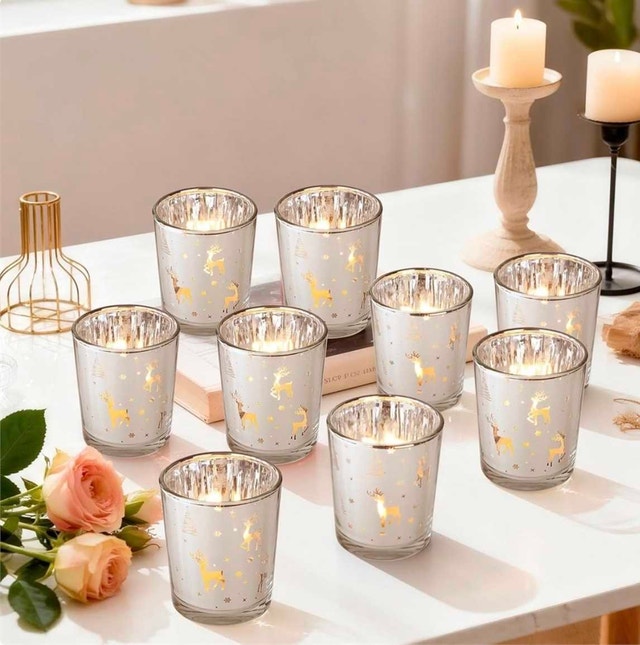 Set of 12 Glass Tea Light Candle Holders