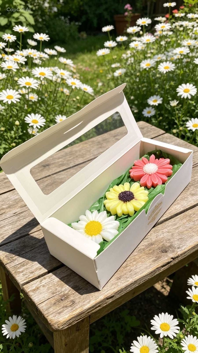Handcrafted decorative daisy candles (set of 3) in a 20 cm box