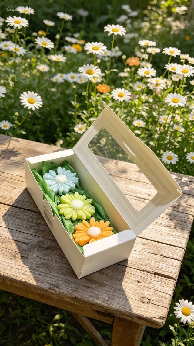 Handcrafted decorative daisy candles (set of 3) in a 20 cm box - photo 5