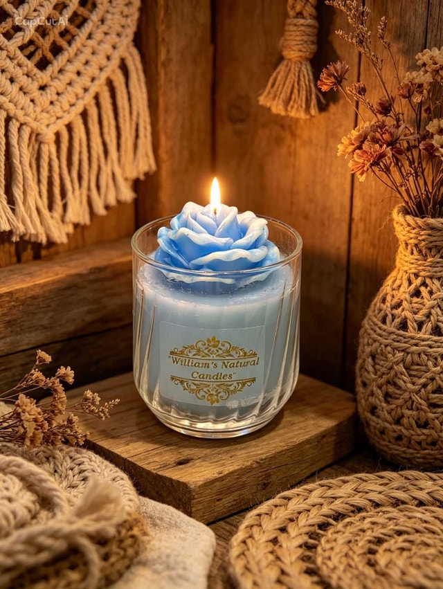 Handcrafted decorative candle in a glass jar, various colors