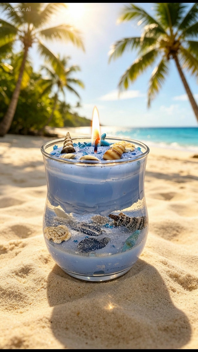 Handcrafted aquarium-themed candle in a glass container - photo 4