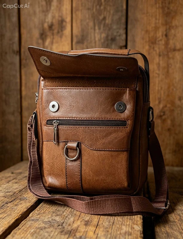 Men's Faux Leather Crossbody Bag, Casual Style - photo 4