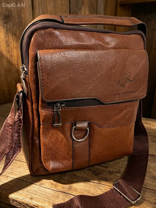 Men's Faux Leather Crossbody Bag, Casual Style - photo 5