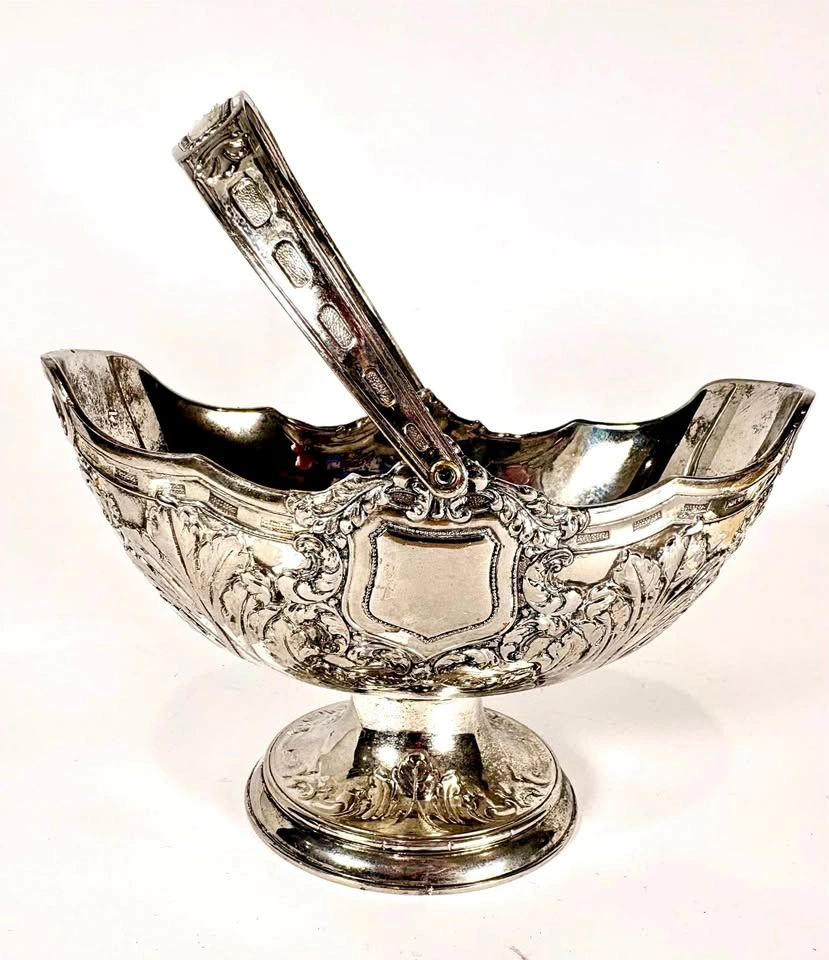 Vintage Ornate Silver Footed Centerpiece Basket with Swing Handl