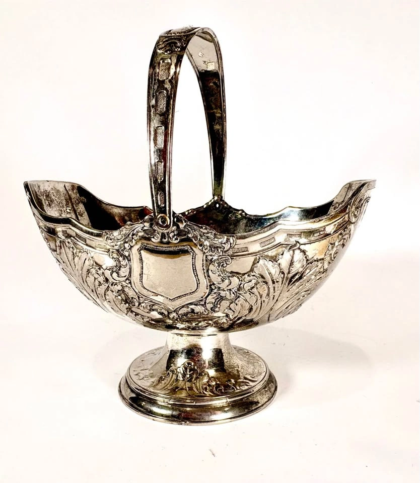 Vintage Ornate Silver Footed Centerpiece Basket with Swing Handl - photo 3
