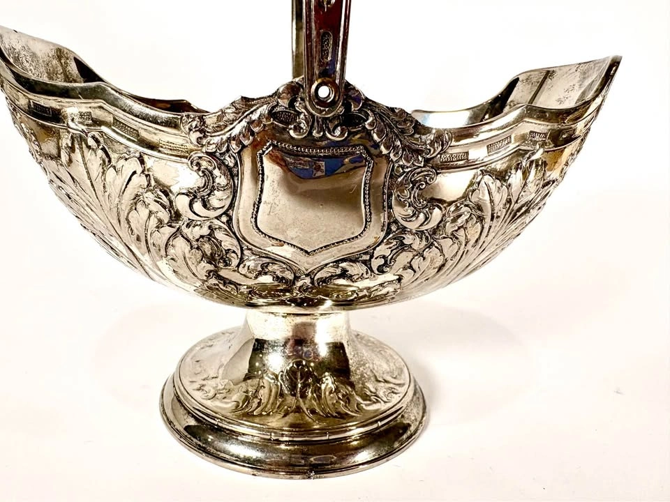 Vintage Ornate Silver Footed Centerpiece Basket with Swing Handl - photo 5