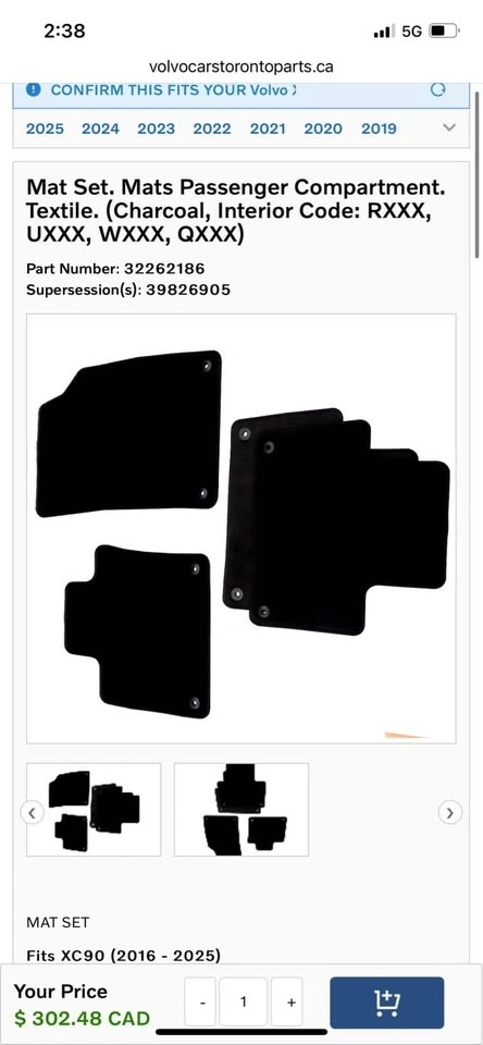 VOLVO XC 90 Textile Mat Set - photo 3
