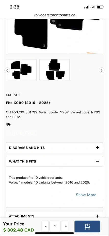 VOLVO XC 90 Textile Mat Set - photo 4