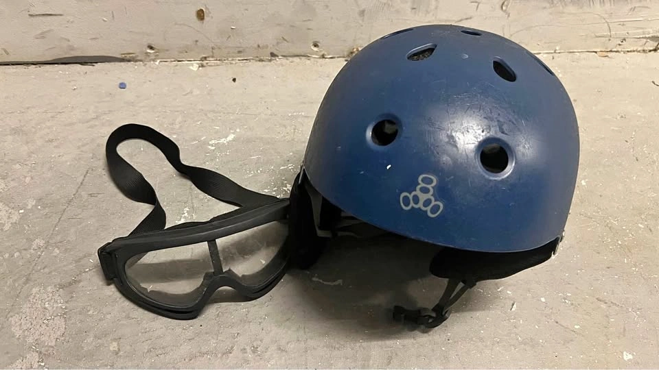 Triple Eight Blue Helmet with Goggles