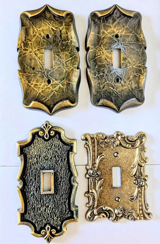 Set of 5 Vintage Ornate Brass Light Switch and Outlet Covers