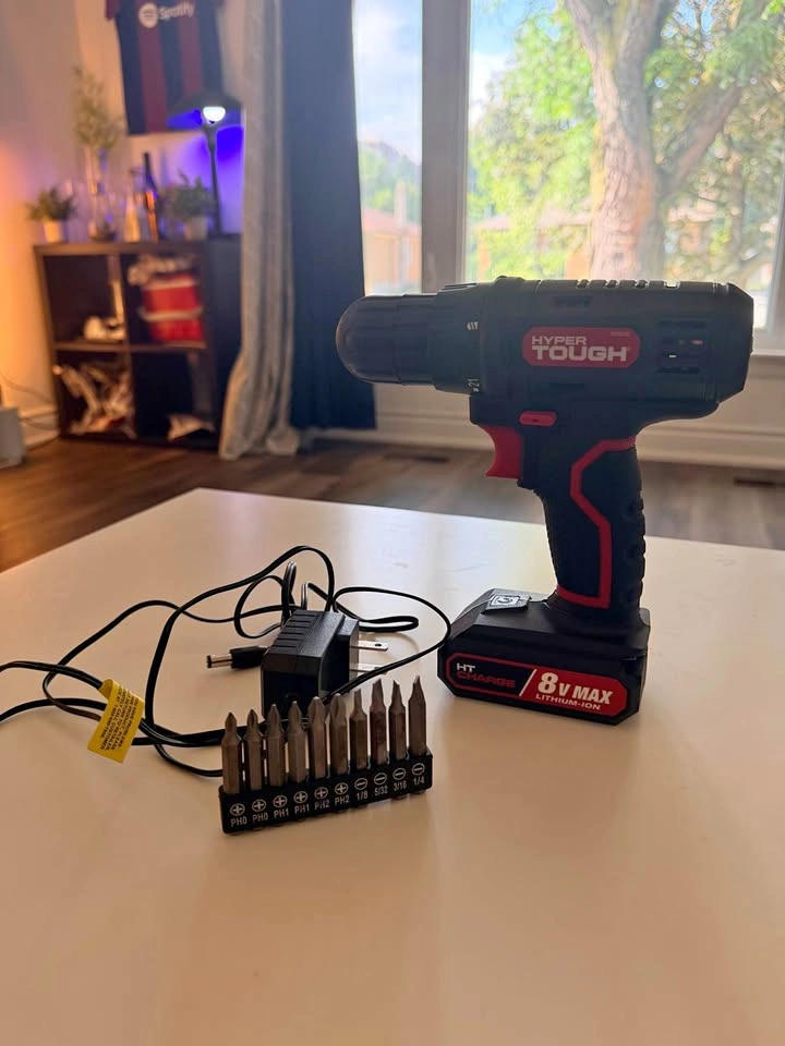 Hyper Tough 8V MAX Cordless Drill + Charger & 10-Piece Bit Set