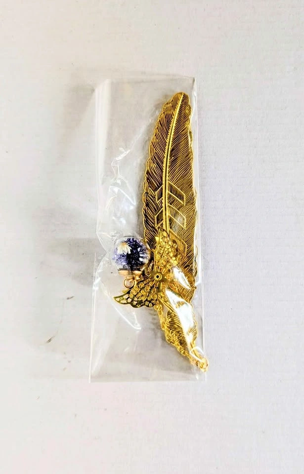Brand New Gold-tone Metal Feather Bookmark with Butterfly