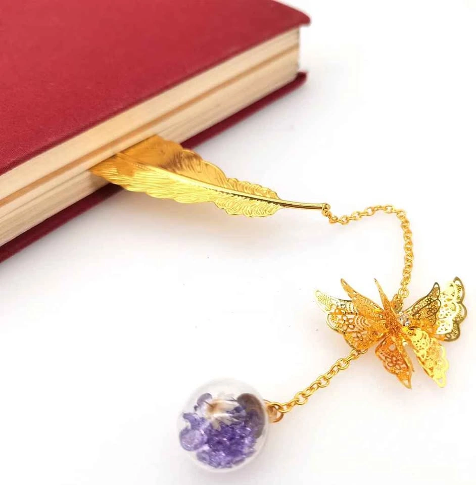 Brand New Gold-tone Metal Feather Bookmark with Butterfly - photo 3