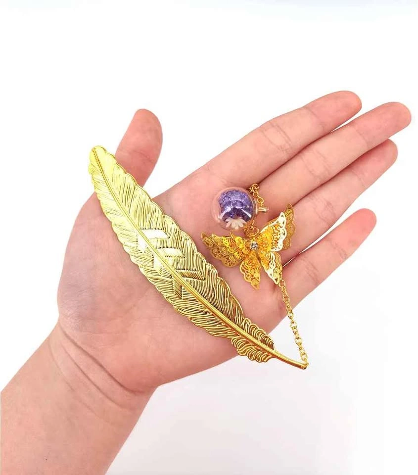 Brand New Gold-tone Metal Feather Bookmark with Butterfly - photo 4