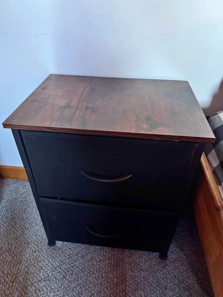 2-Drawer Nightstand with Rustic Wood Top