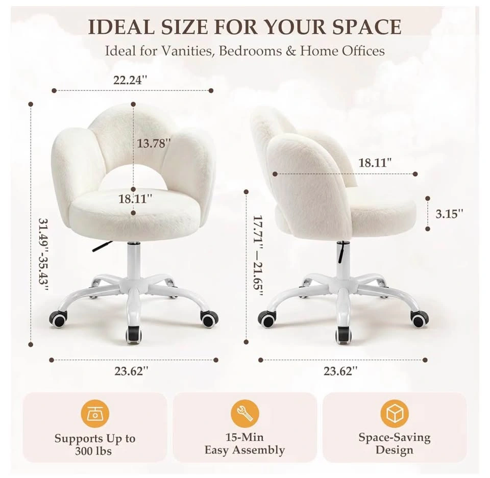 New White Faux Fur Swivel Vanity Chair - photo 2