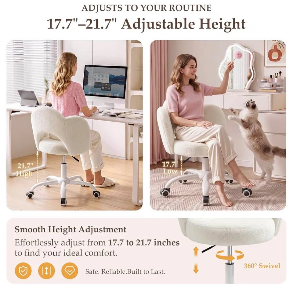 New White Faux Fur Swivel Vanity Chair - photo 4