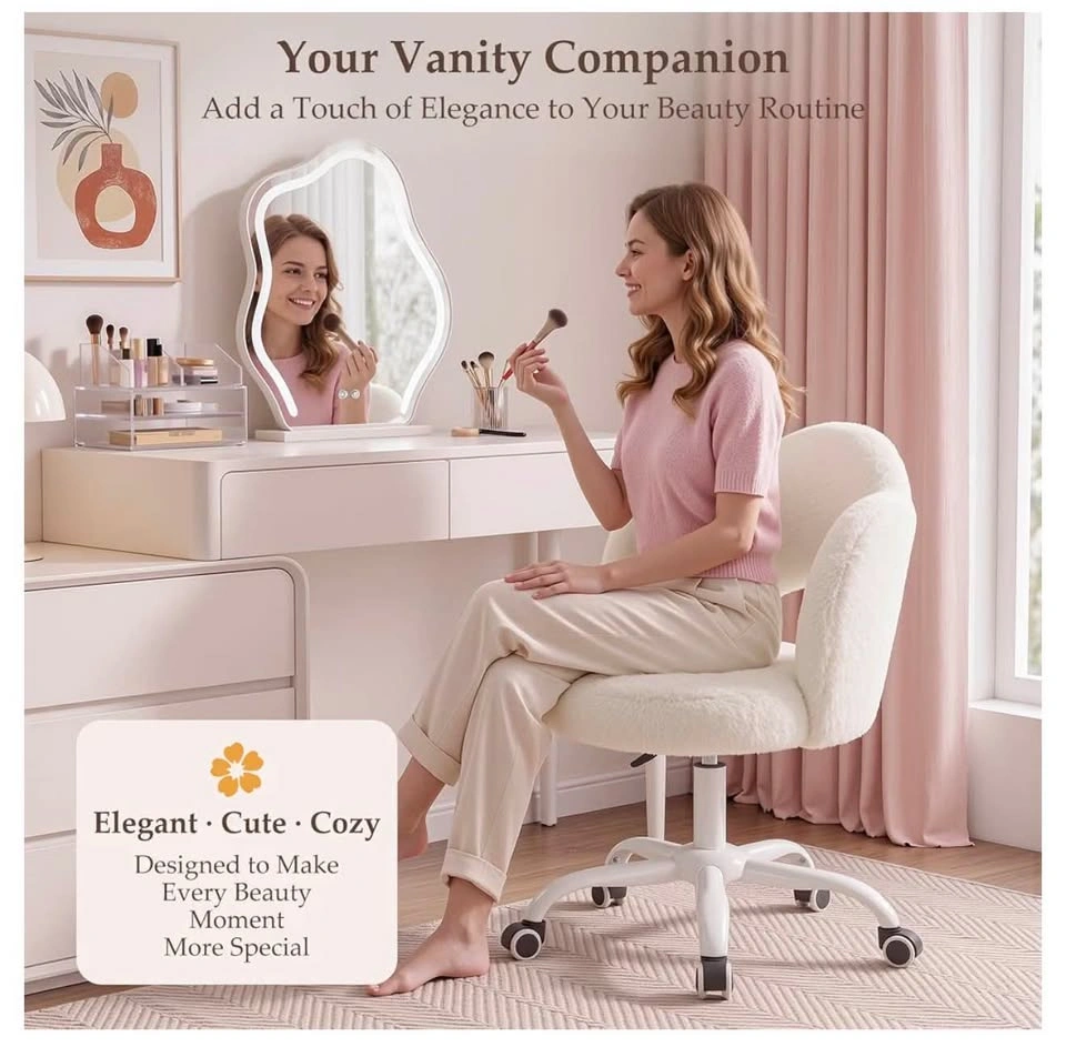 New White Faux Fur Swivel Vanity Chair - photo 5