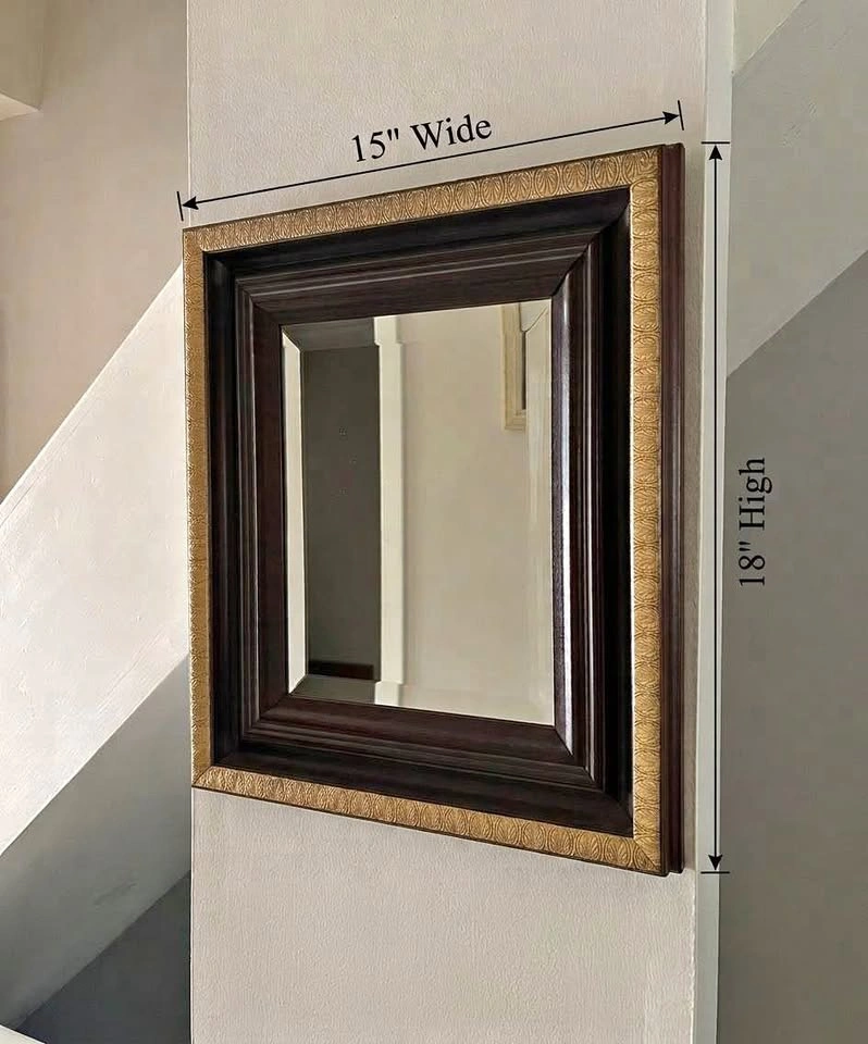 Vintage Beveled Wall Mirror with Gold Embossed Trim Frame