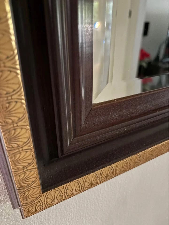 Vintage Beveled Wall Mirror with Gold Embossed Trim Frame - photo 2