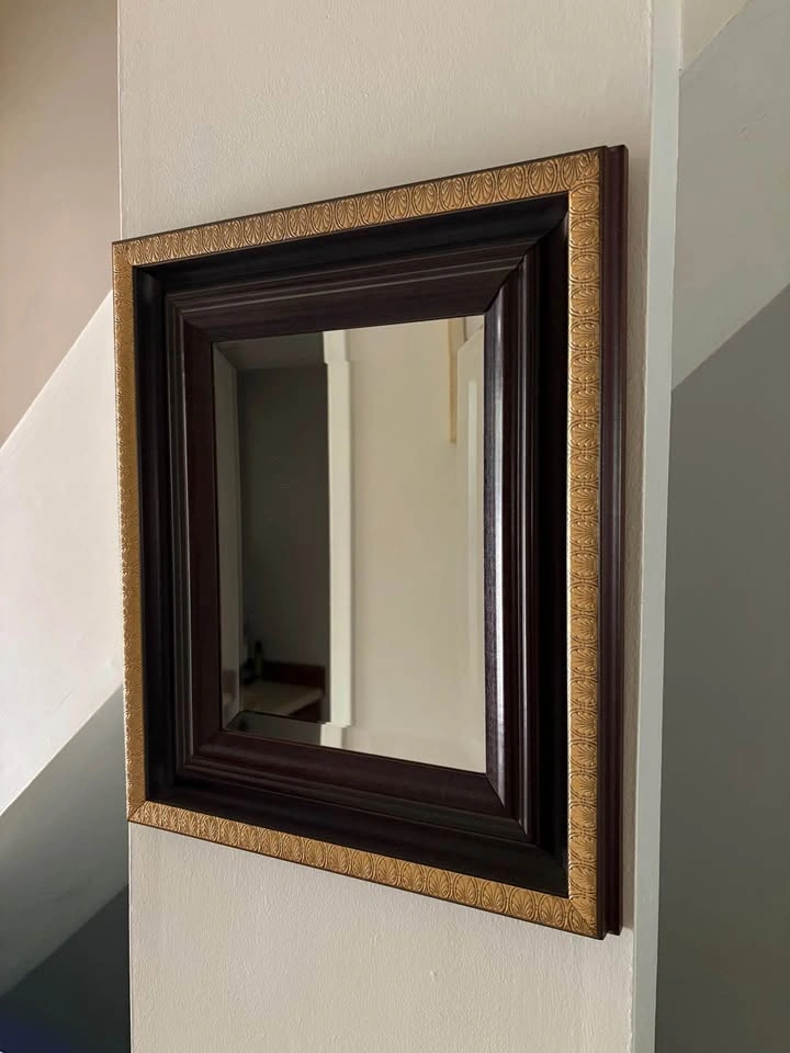 Vintage Beveled Wall Mirror with Gold Embossed Trim Frame - photo 4