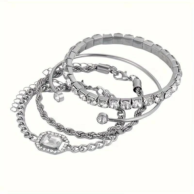 4pcs Women's Statement Punk Style Twisted Chain Rhinestone Brace