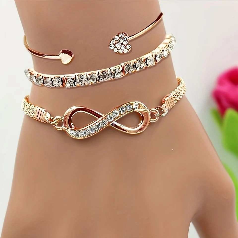 Set of Bracelets with Wireless Symbols & Heart Rhinestones
