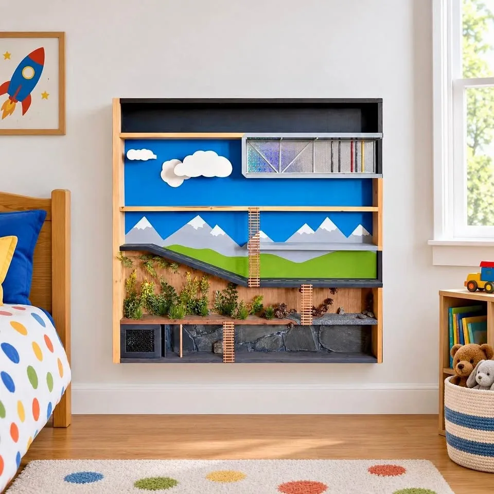 Handmade Toy Play and Storage Wall Shelf