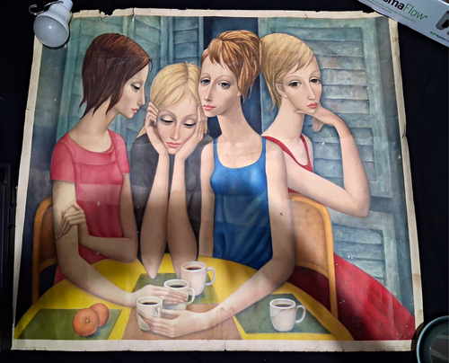 Boner Signed Modern Large Painting 4 Women at Table, 2024