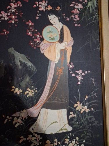 Vintage Mid-Century Oil Painting - Asian Maiden