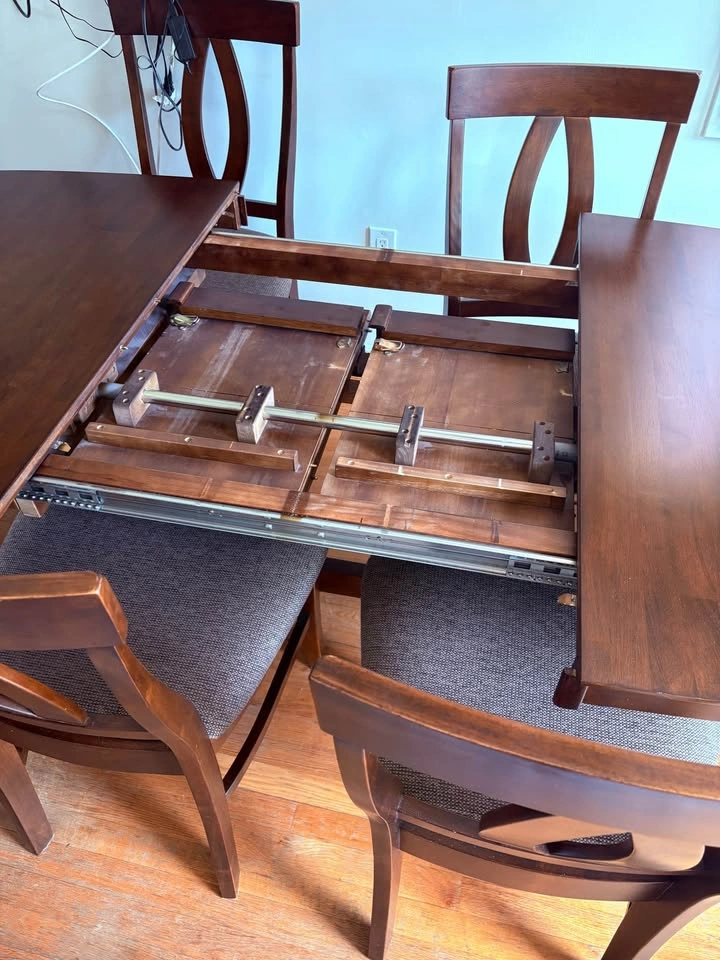 Dark Wood Dining Table with Butterfly Leaf and 6 Chairs - photo 2