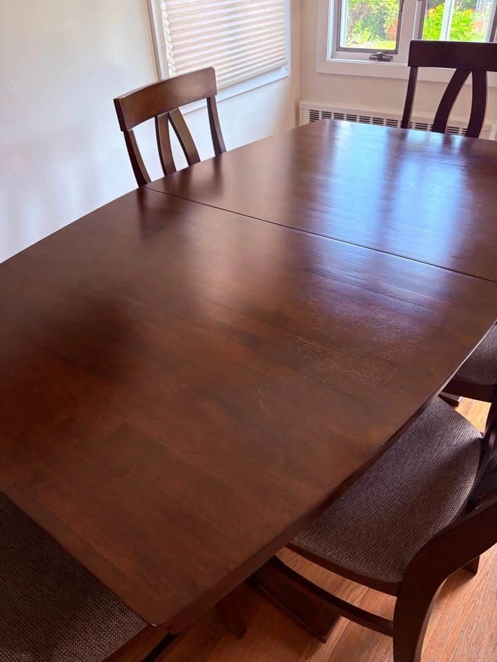 Dark Wood Dining Table with Butterfly Leaf and 6 Chairs - photo 3