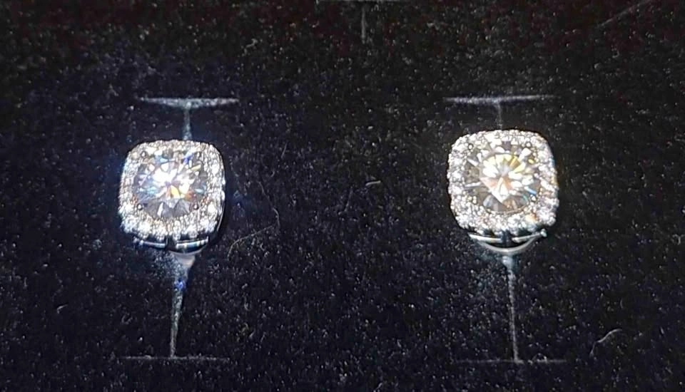 1 Carat Certified GRA Moissanite Cushion Halo Stud Earrings
