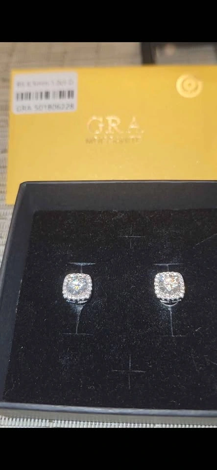 1 Carat Certified GRA Moissanite Cushion Halo Stud Earrings - photo 2
