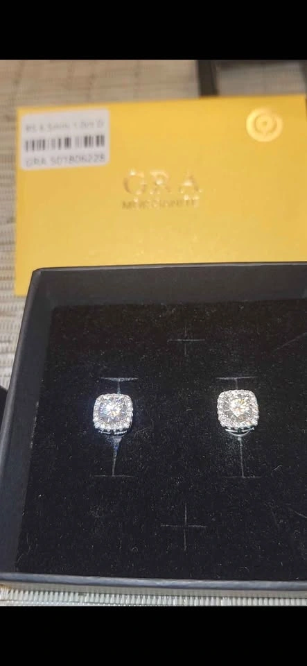 1 Carat Certified GRA Moissanite Cushion Halo Stud Earrings - photo 5