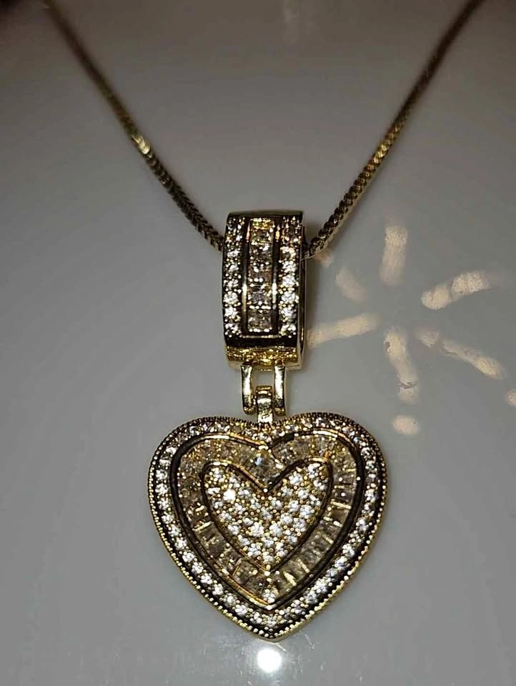 Gold Heart Pendant Necklace with Clear Stones