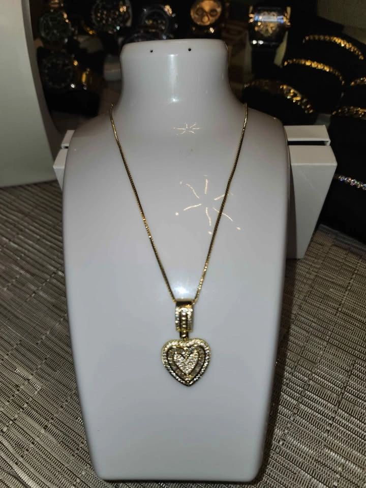 Gold Heart Pendant Necklace with Clear Stones - photo 2